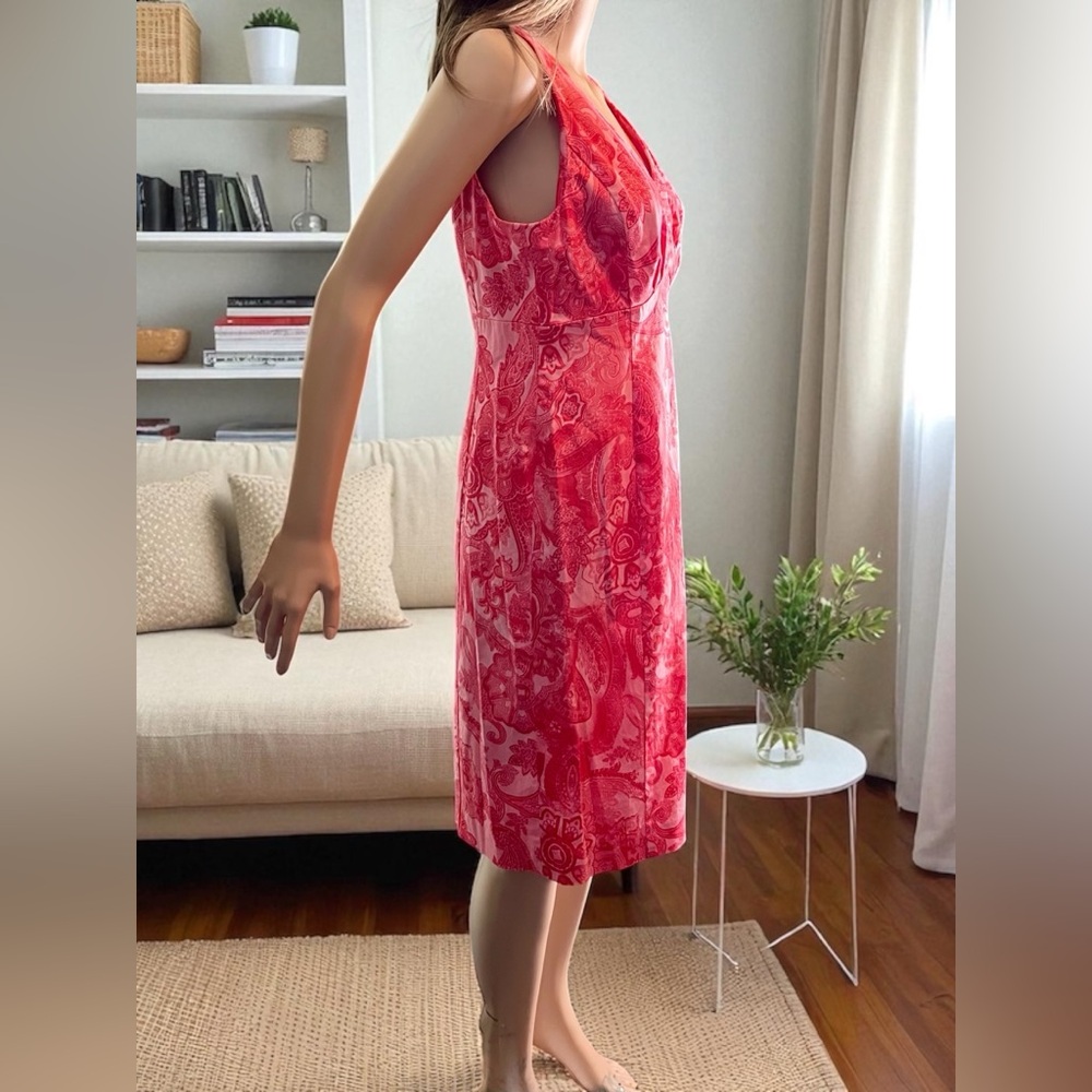 Jones New York. Pink Paisley Cotton Sheath Dress. Signature Stretch. Size M - Picture 2 of 8